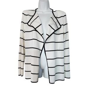 Misook Black Stripes Open Front White Knit Cardigan M